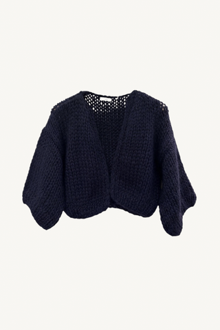 alpaca short sleeve cardigan - navy