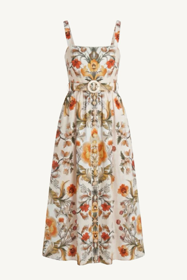 petra linen dress - sun fire garden cream