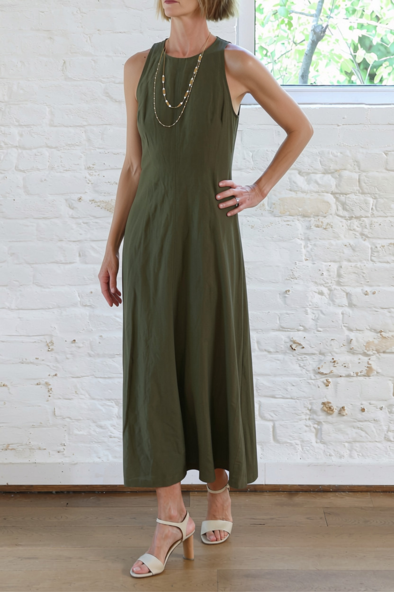 sculpted uma sleeveless maxi dress - dark olive