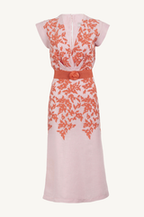 olive dress - pink and orange embroidery