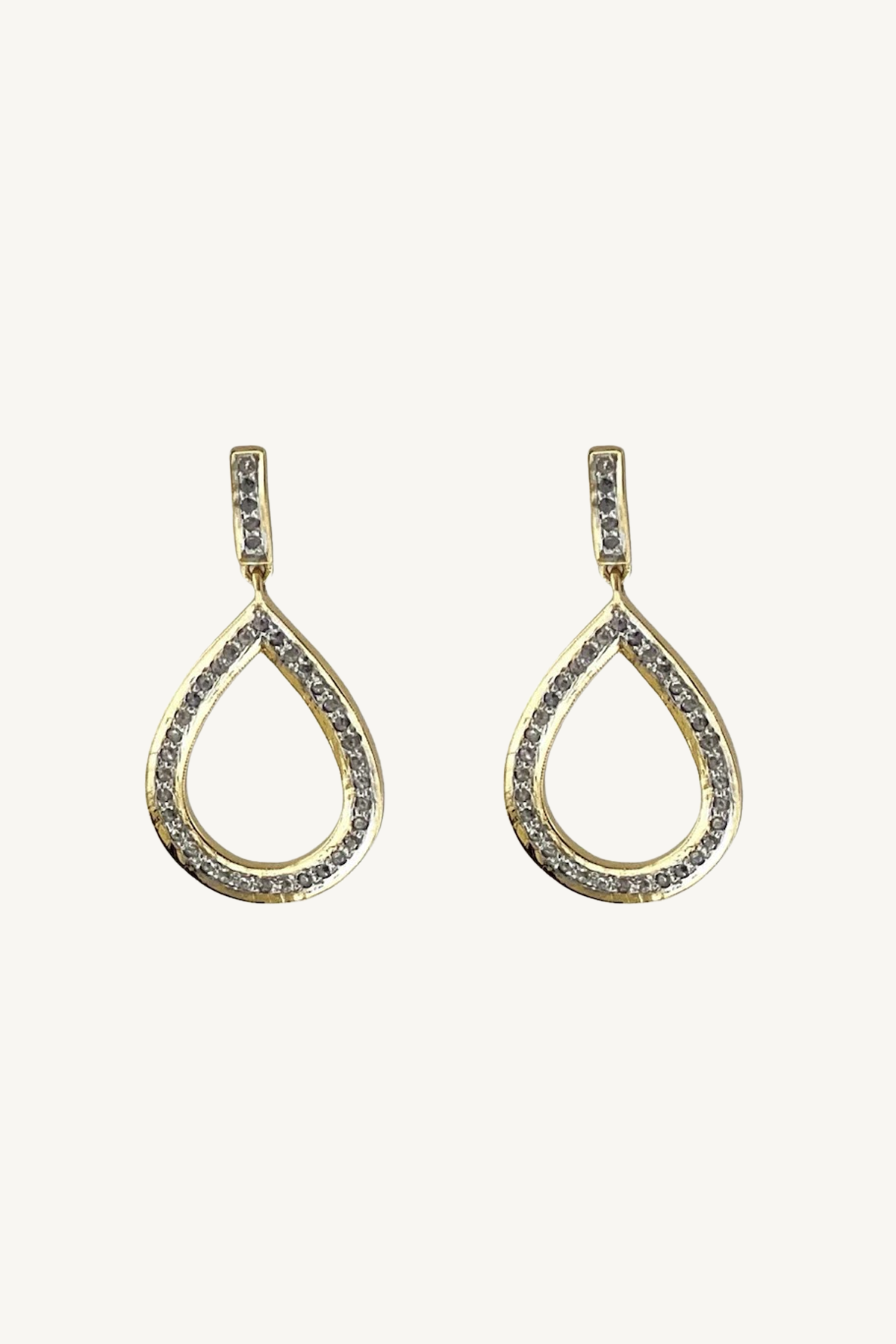 brass and pave open teardrop earrings