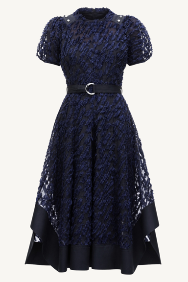 texture organza belted tulip dress - midnight