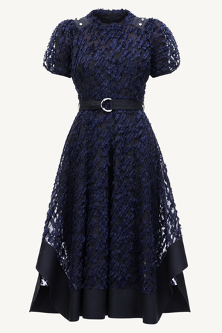 texture organza belted tulip dress - midnight