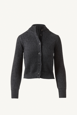 plaited rib cardigan - black/flannel