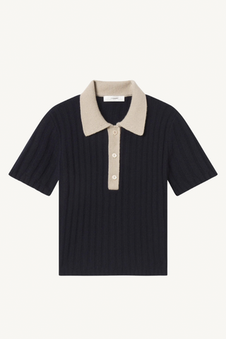 contrast trim polo sweater - navy multi