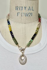 lamp work glass rectangle necklace