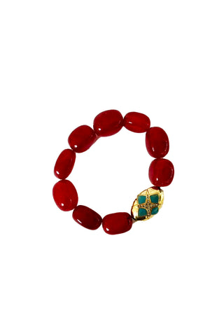 red jade bracelet with gold and turquoise bead