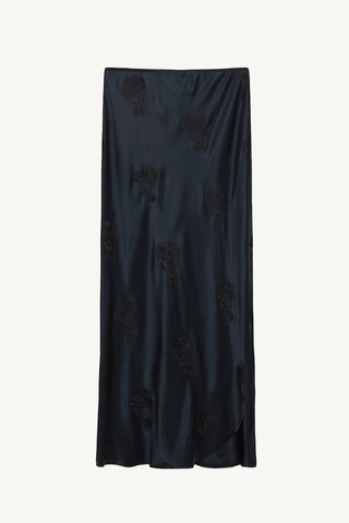 sense of shine skirt - satin embroidery navy