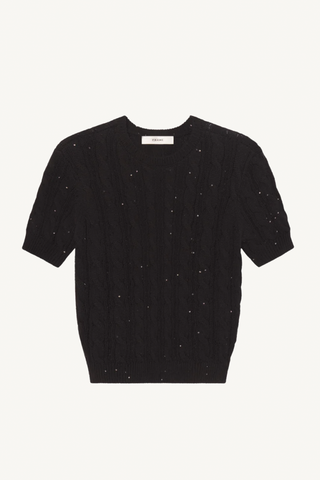 sequin gathered sweater - black