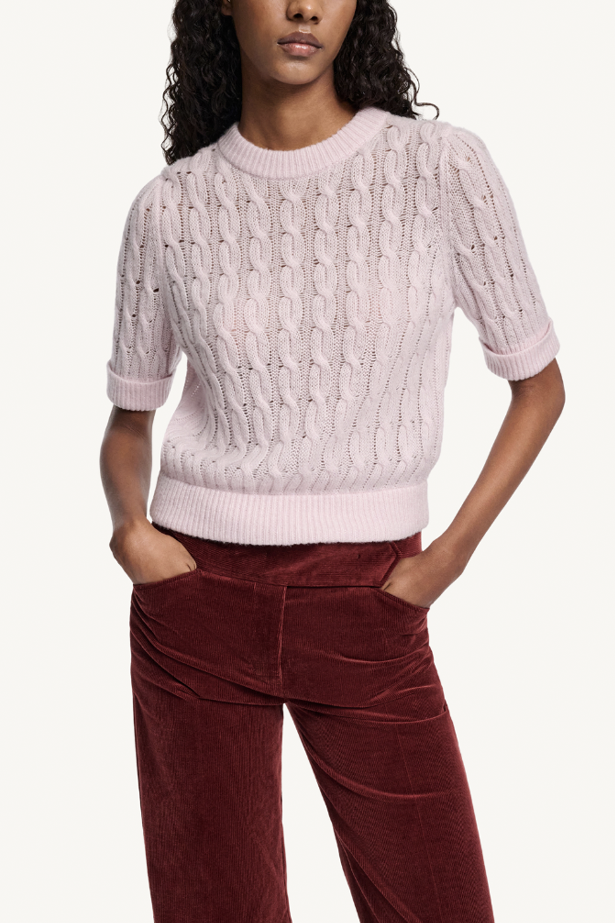 twisted structure pants - maroon