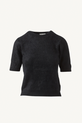 brushed cashmere short sleeve crew - black