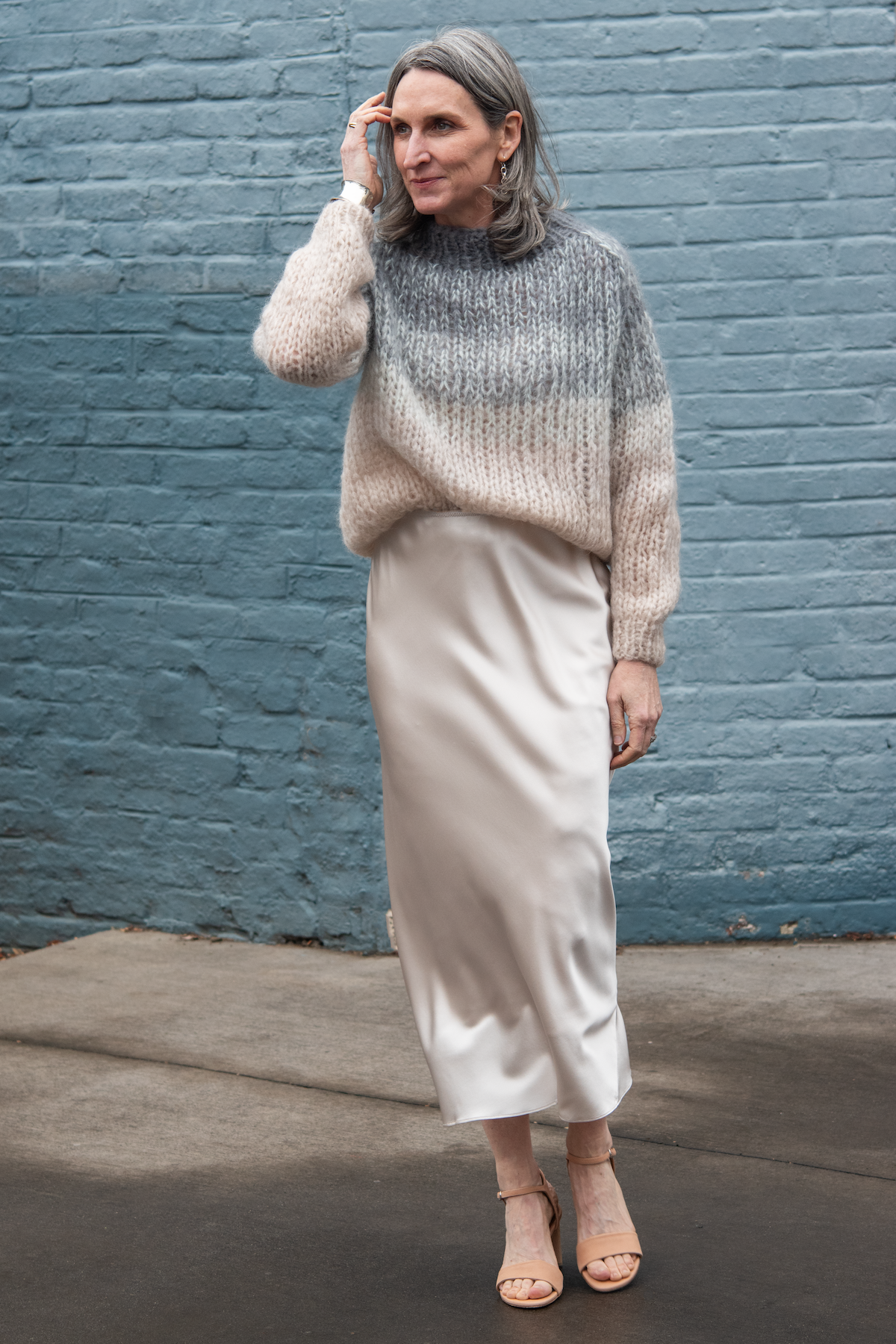 mohair ombre pullover - grey/beige