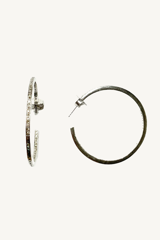 silver single row pave dia hoop earrings - medium