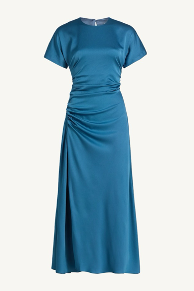 marabella draped midi dress - washed indigo