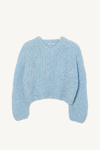 boucle cropped v-neck - soft blue