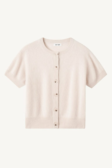 brushed short sleeve cardigan - powder