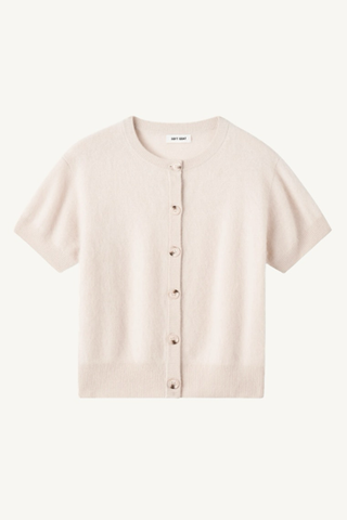 brushed short sleeve cardigan - powder