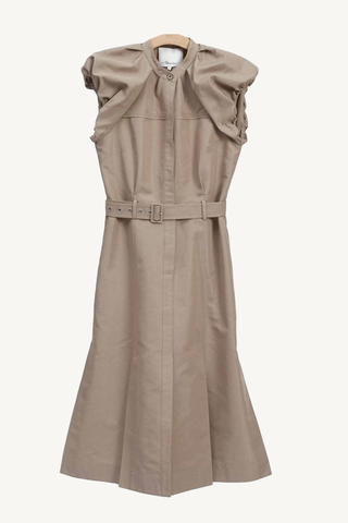 puff sleeve belted shirt dress -  stone grey