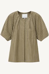 stripe lantern sleeve shirt - olive multi