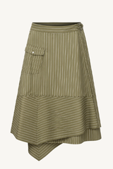 stripe wrap skirt with assymetrical hem - olive multi