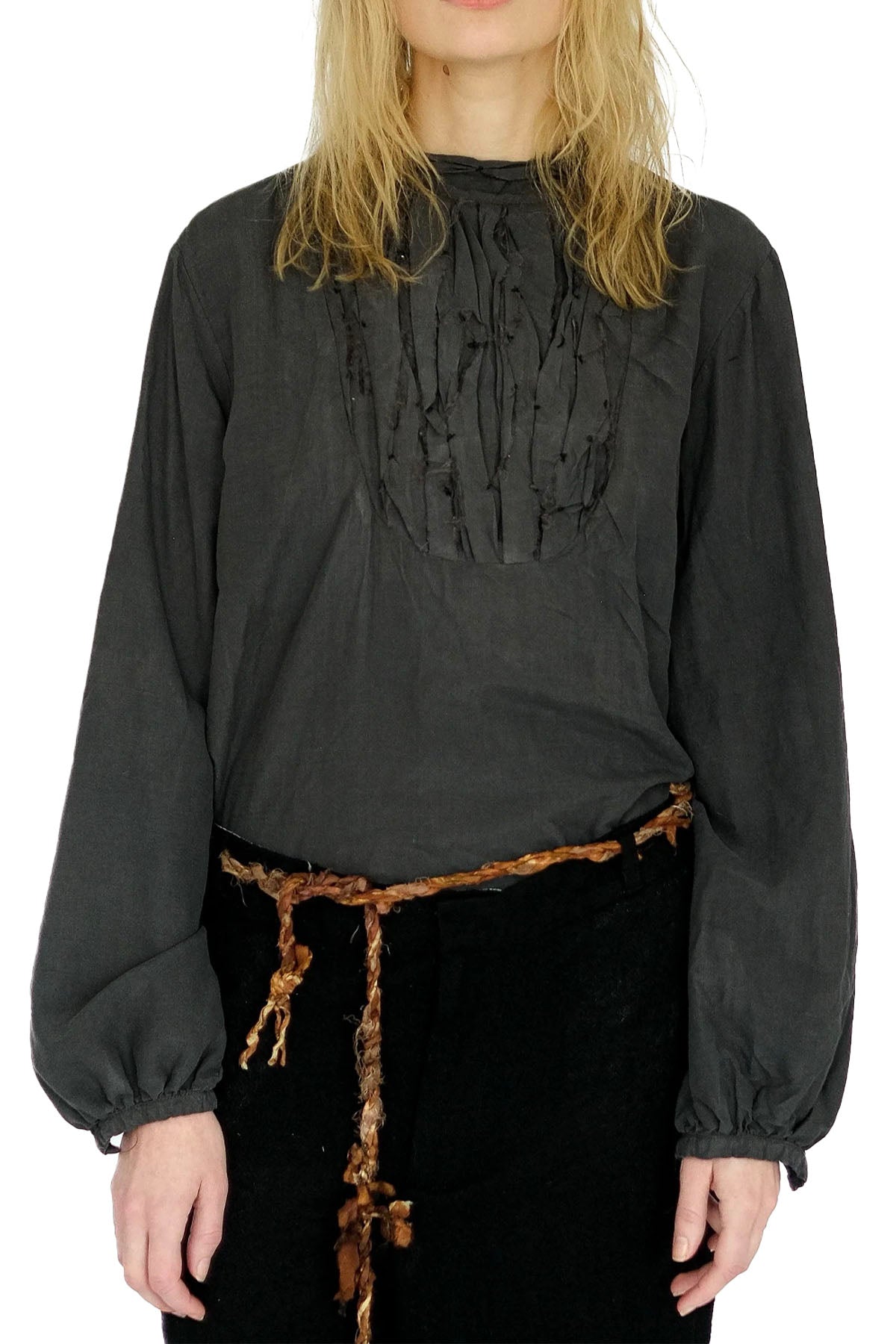 tattered yoke blouse - toner black