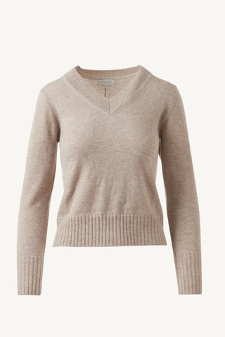tipped vee sweater - taupe