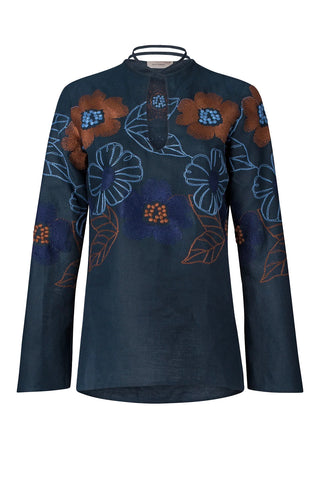 tosca blouse - navy ochre flower