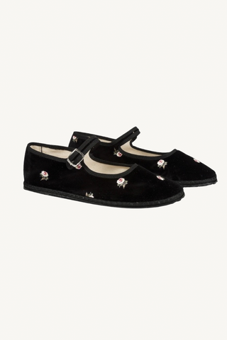 mary jane printed velvet - black printed