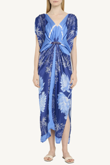 hand draped gown - multi pattern blue