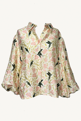 summer crop shirt - ivory and coral parrot