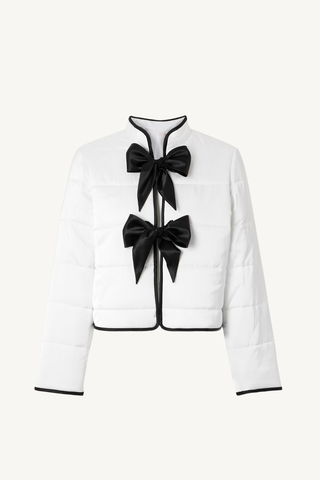 opale short puffer jacket with bows - white