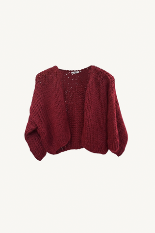 alpaca short sleeve cardigan - wine