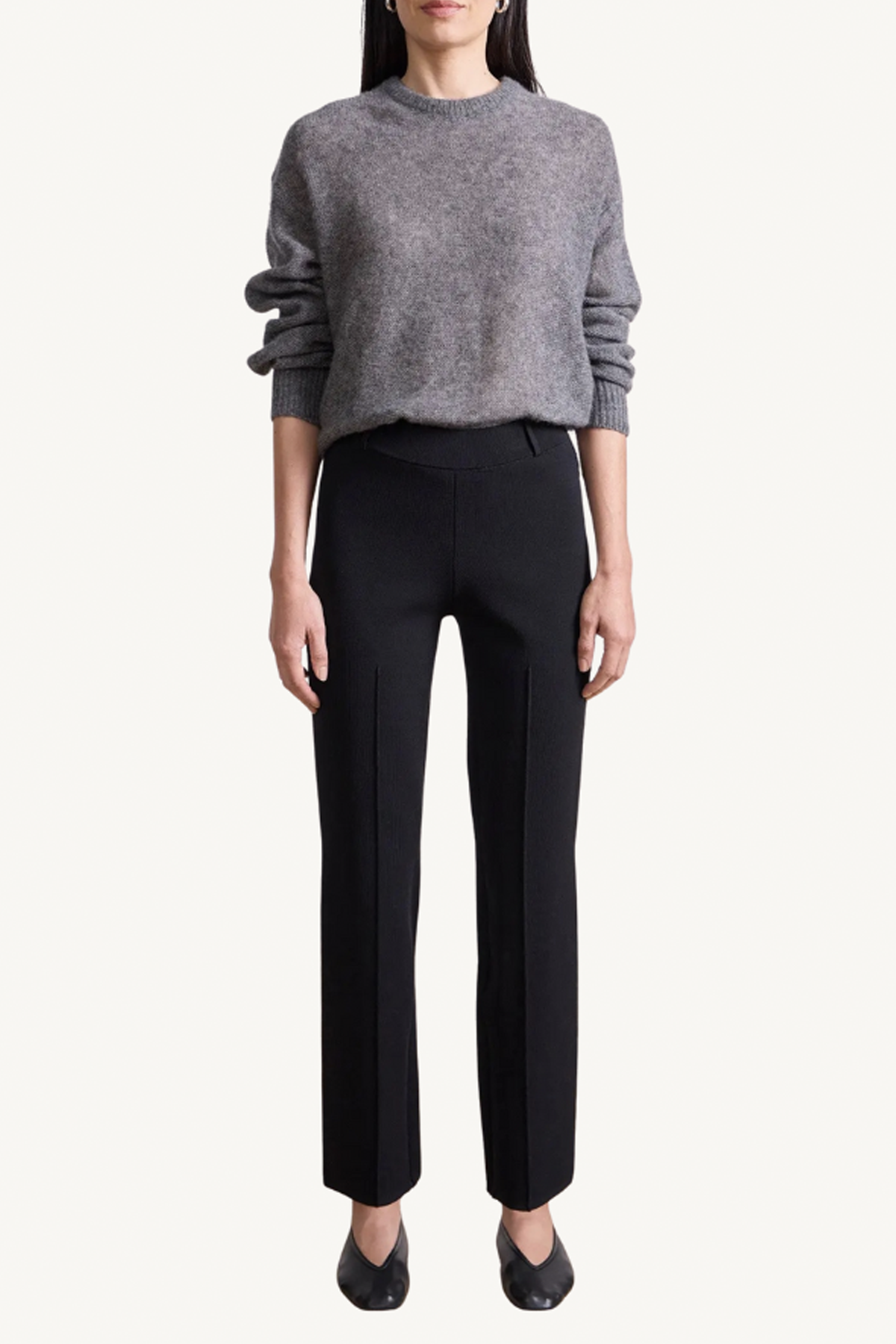 straight pull on zip pant - black