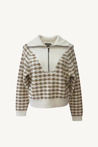 mixed stitch half zip - ivory/birch