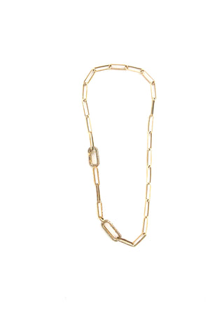 brass paperclip double pave clasp chain - 17"