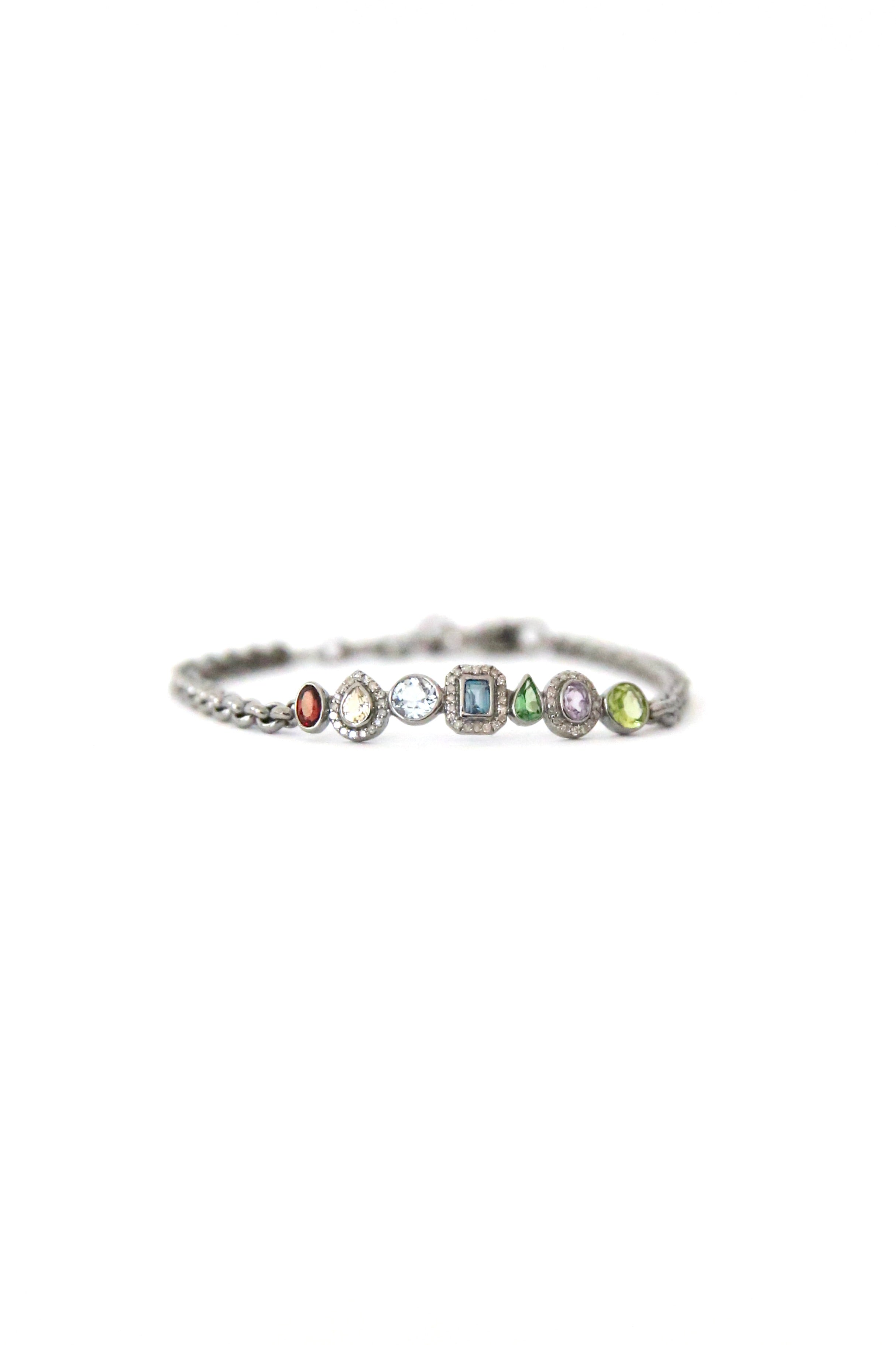 mixed gemstone silver bracelet