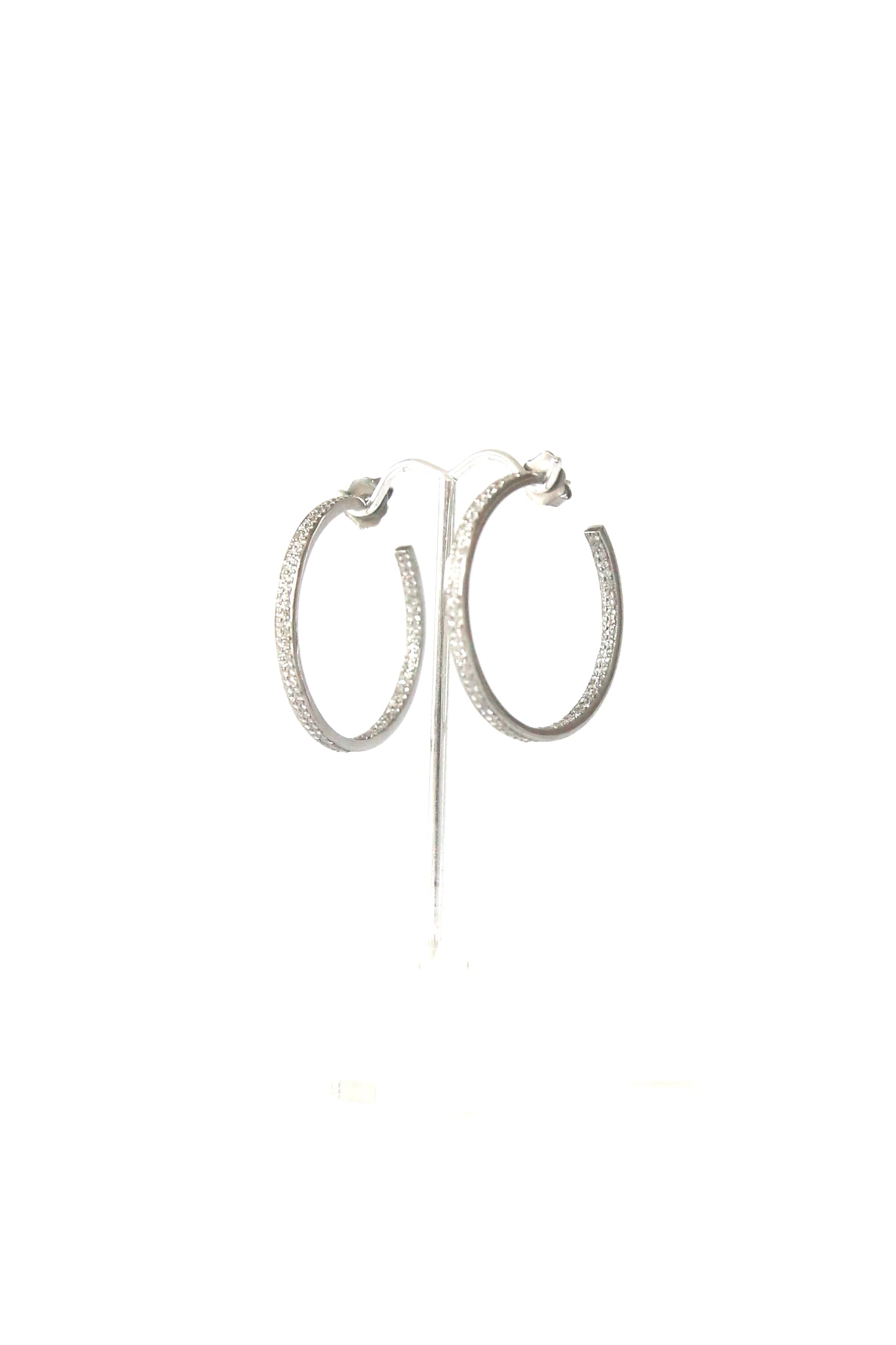 silver double pave hoop earrings - medium