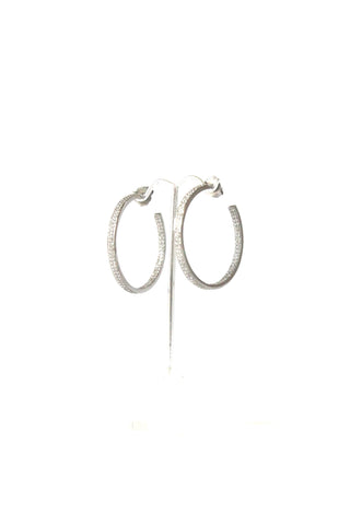 silver double pave hoop earrings - medium